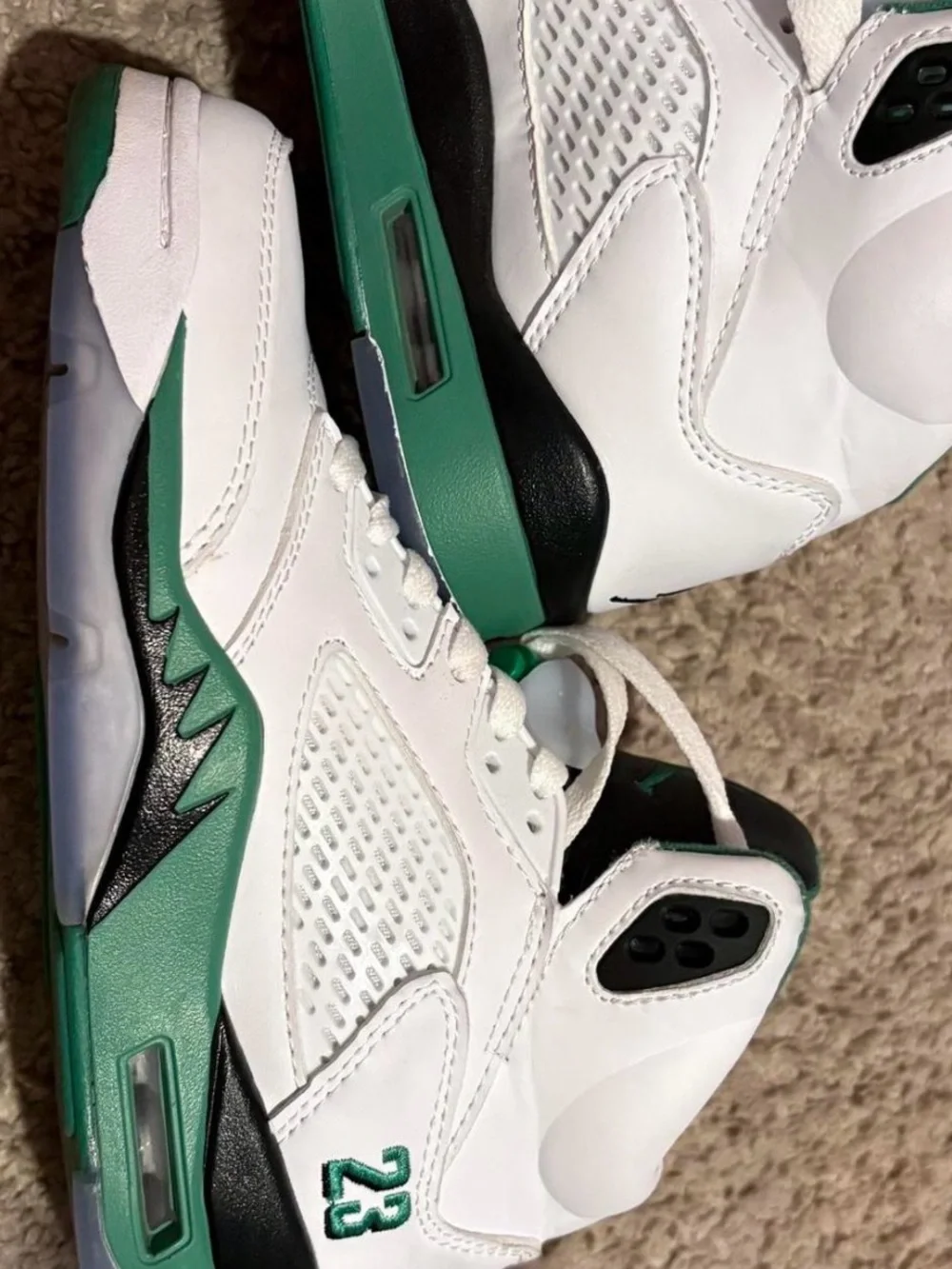 Air jordan 5’s lucky green White and Green Retro Basketball Sneakers